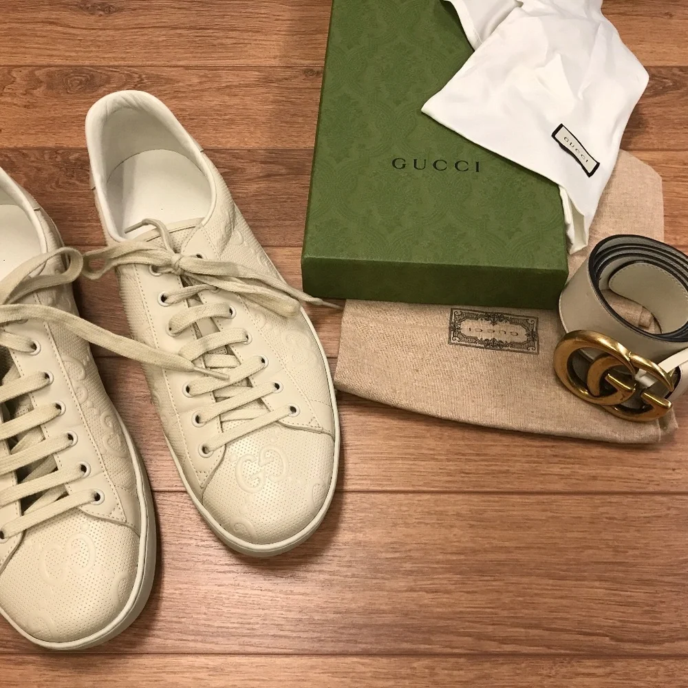 Authentic Gucci Ace Supreme Sneakers Size 11.5 off white / cream white